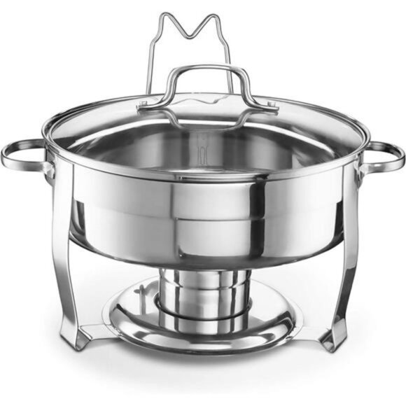 Kook Stainless Steel Chafing Dish Buffet Set, Round Food Warming Tray 4.5 Qt - Picture 3 of 6